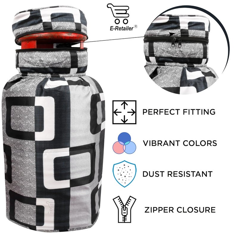 E-Retailer غطاء أسطوانة غاز LPG من بوليستر 3 طبقات مع إغلاق بسحاب، لون هندسي أسود، مقاس 26x14 بوصة - Image 4