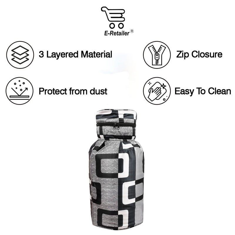 E-Retailer غطاء أسطوانة غاز LPG من بوليستر 3 طبقات مع إغلاق بسحاب، لون هندسي أسود، مقاس 26x14 بوصة - Image 3