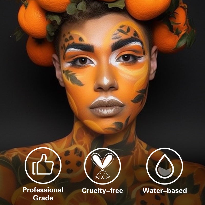 BOBISUKA Orange Face Body Paint, Water Based Face Painting for Art Theater Halloween Party Cosplay Clown SFX Makeup for Women Adults, Non-Toxic Washable - Image 3
