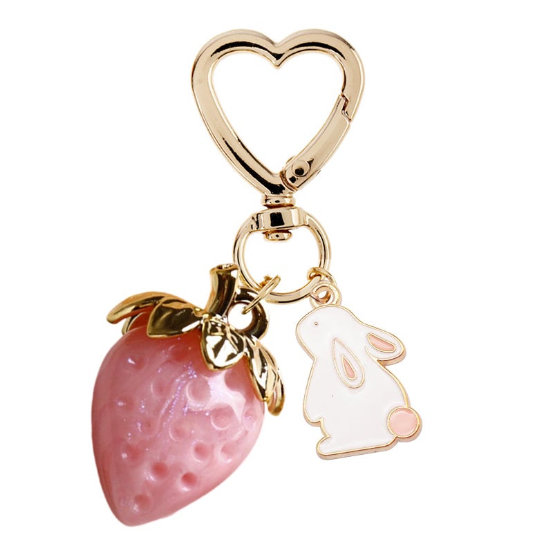 Agromusk Cute Strawberry Keychain,Bag Charms,Kawaii Heart Flower Daisy Key chains Accessories Decor for Girls Purse Gift (Pink Bunny) - Image 1