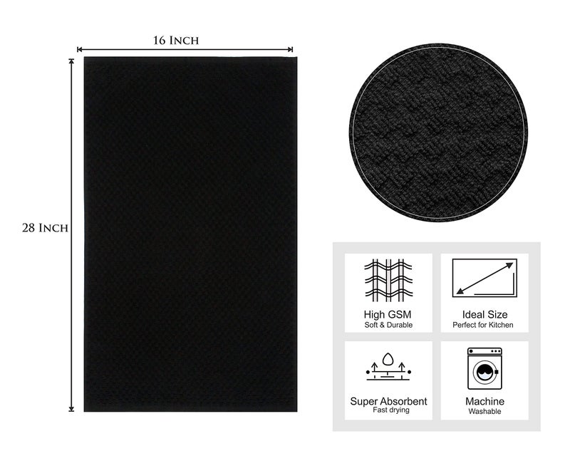 Cotton Craft - 8 Pack - Euro Cafe Waffle Weave Terry Kitchen Towels - 16x28 Inches -Black - 420 GSM quality -Ringspun 2 Ply Cotton - Highly Absorbent Low Lint - Multi Purpose - Image 2