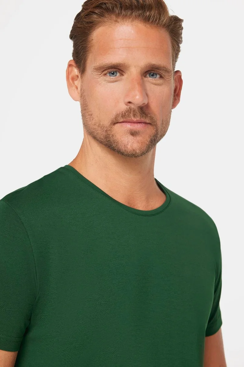 تودورس Men's Slim Fit Slim Cut Cotton Soft Texture Flexible Fabric Plain Basic Green Crew Neck T-Shirt