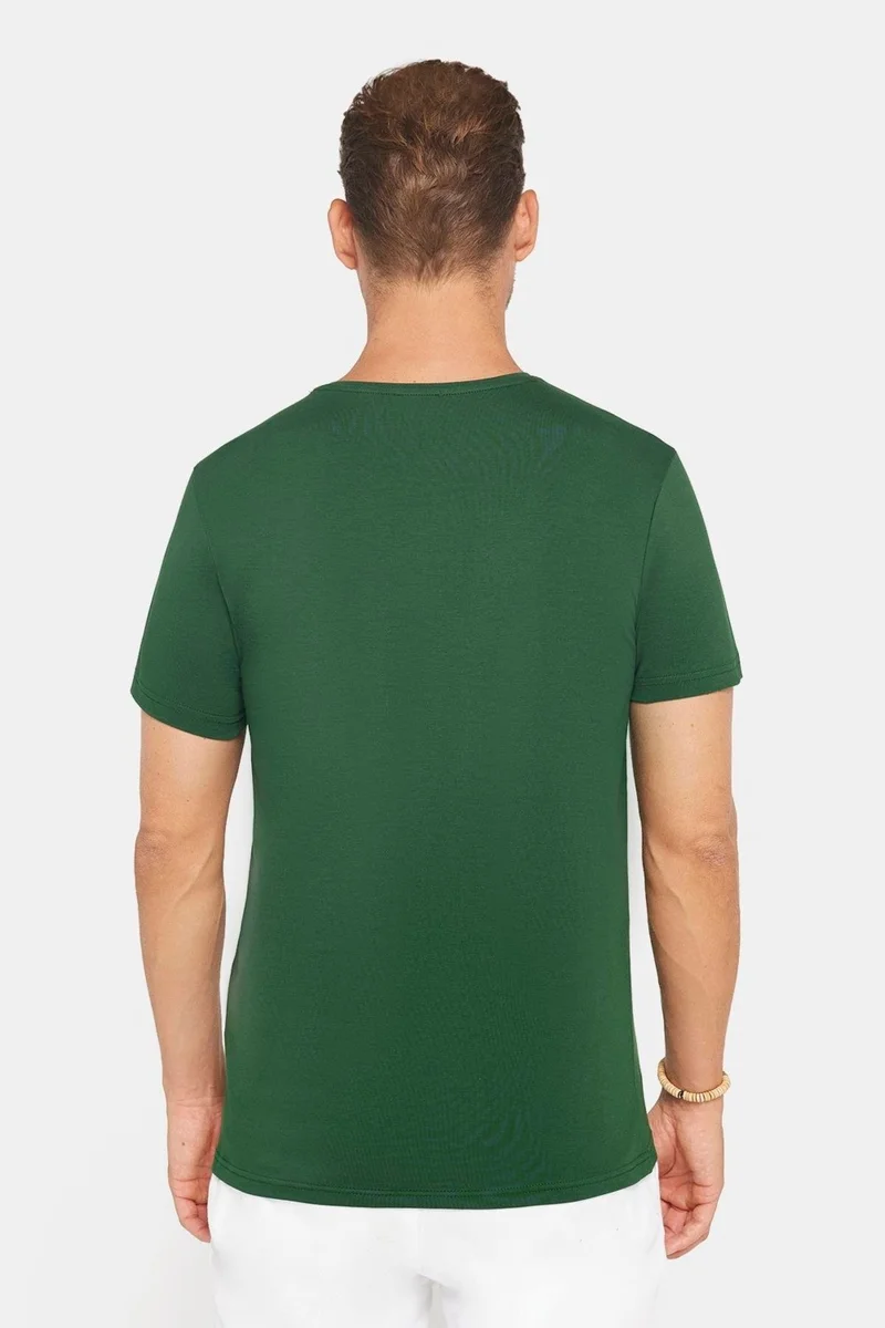 تودورس Men's Slim Fit Slim Cut Cotton Soft Texture Flexible Fabric Plain Basic Green Crew Neck T-Shirt