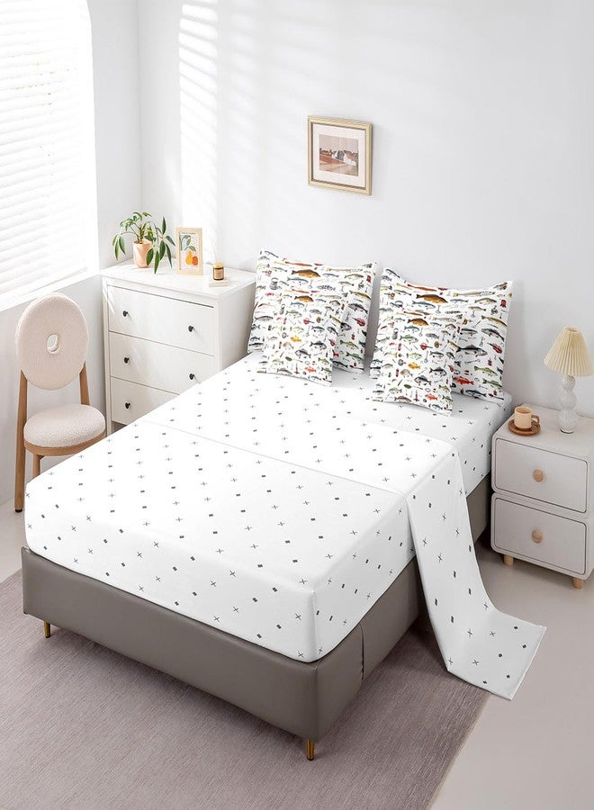 Homewish Fishing Reversible Comforter Set 7 Piece Twin Size,Fishing Rod and Hook Bed Sheet Set for Kids Fish Pattern Theme Comforter Bass Fish Bedding Set with Comforter,Fitted & Flat Sheet,Pillowcase - Image 4