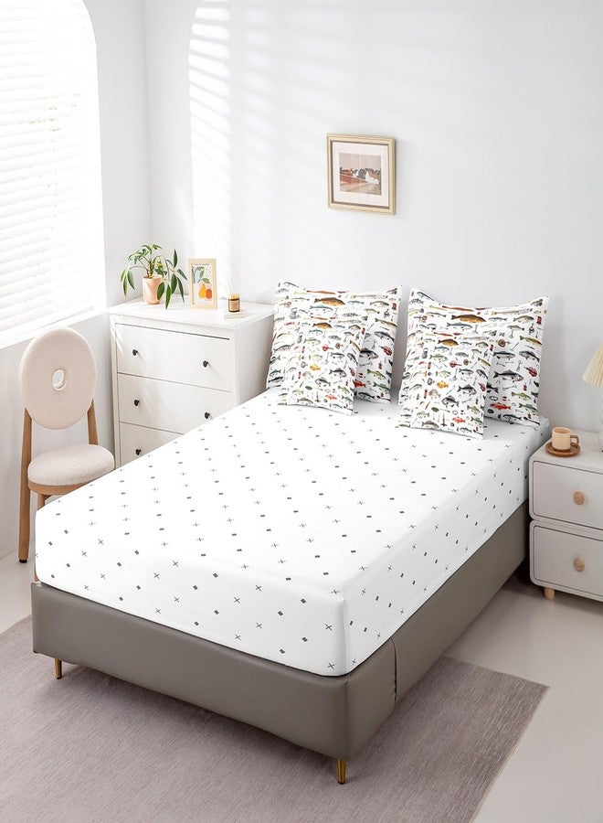 Homewish Fishing Reversible Comforter Set 7 Piece Twin Size,Fishing Rod and Hook Bed Sheet Set for Kids Fish Pattern Theme Comforter Bass Fish Bedding Set with Comforter,Fitted & Flat Sheet,Pillowcase - Image 5