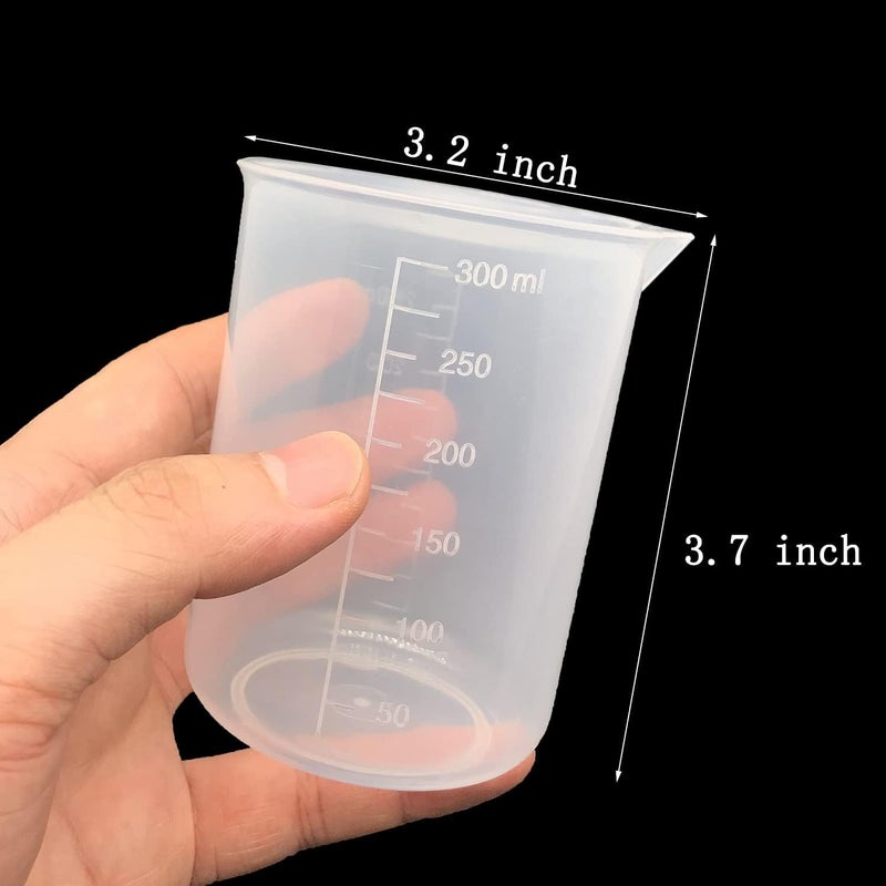 MYYZMY 9 Pack Plastic Beakers, 300ml/10.1oz Epoxy Mixing Cups, Plastic Graduated Cup Clear Measuring Cup with 50 Pcs Mixing Sticks for Resin, Epoxy, Stain, Mixing Paint - Image 2