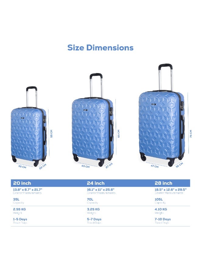KTMC 3-Piece ABS Luggage Set 20/24/28 inches Carry-On & Checked Suitcases, KTMC-9191 Sky Blue - Image 2