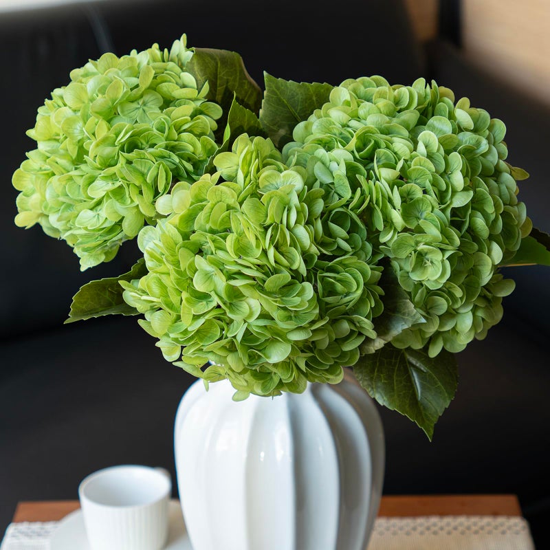 DUYONE 3PCS 22 inch Realistic Artificial Hydrangea Large Real Touch Flowers Artificial Flowers Dry Flowers Outdoor Wedding Christmas Office Family Party Living Room Table Decoration (Green) - Image 1