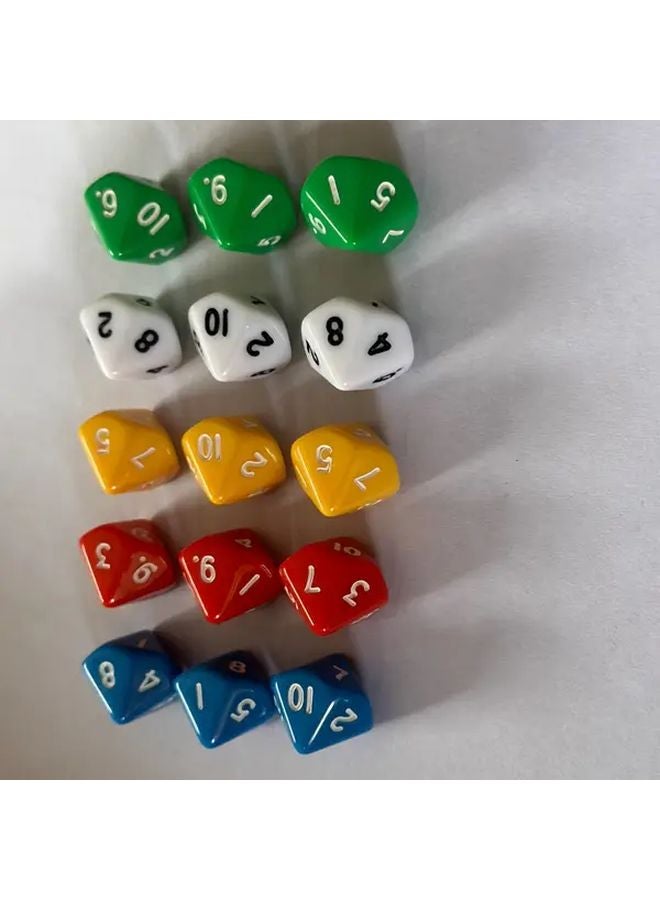 15 Pieces In 5 Colors Acrylic 10 Sided Dice Set For Multiplayer Games - Image 1