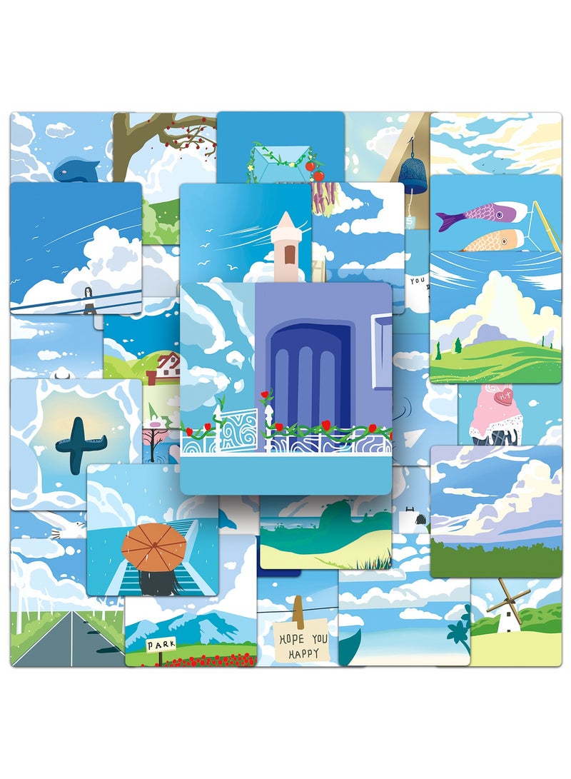 قوس قزح أورينبو 50 قطعة من ملصقات المناظر الطبيعية من الفينيل على شكل سحابة بيضاء وسماء زرقاء ورسومات جمالية للسفر لزجاجة المياه والكمبيوتر المحمول والسيارات وملصقات المناظر الطبيعية المقاومة للماء للكبار والفتيات والمراهقين والأطفال - Image 1