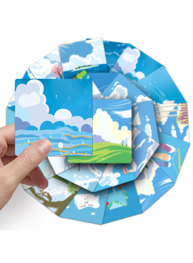 قوس قزح أورينبو 50 قطعة من ملصقات المناظر الطبيعية من الفينيل على شكل سحابة بيضاء وسماء زرقاء ورسومات جمالية للسفر لزجاجة المياه والكمبيوتر المحمول والسيارات وملصقات المناظر الطبيعية المقاومة للماء للكبار والفتيات والمراهقين والأطفال - Image 2