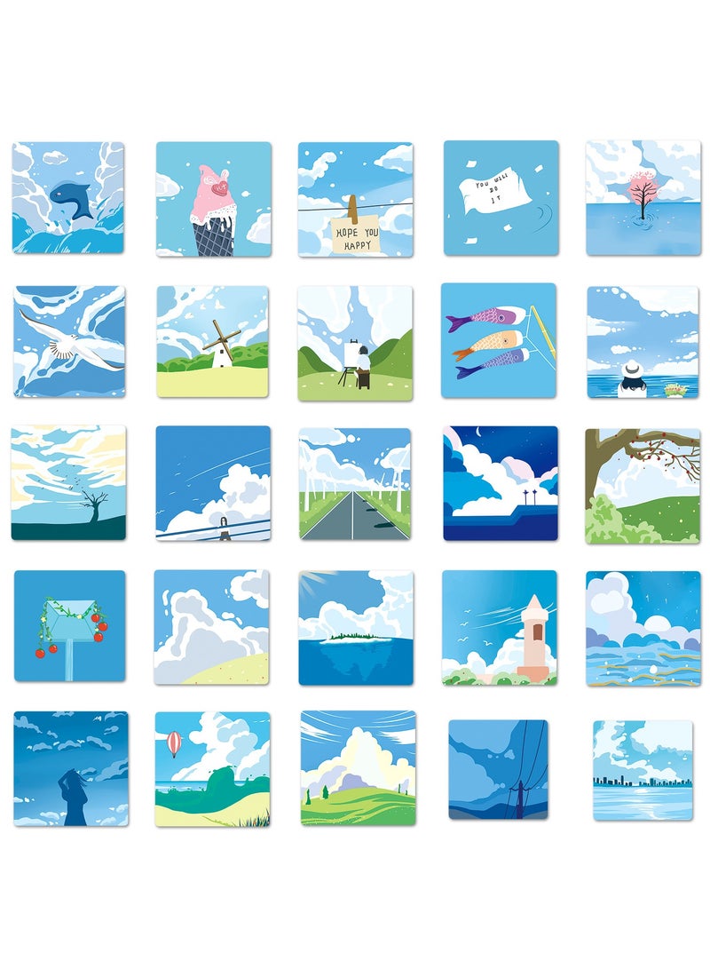 قوس قزح أورينبو 50 قطعة من ملصقات المناظر الطبيعية من الفينيل على شكل سحابة بيضاء وسماء زرقاء ورسومات جمالية للسفر لزجاجة المياه والكمبيوتر المحمول والسيارات وملصقات المناظر الطبيعية المقاومة للماء للكبار والفتيات والمراهقين والأطفال - Image 3