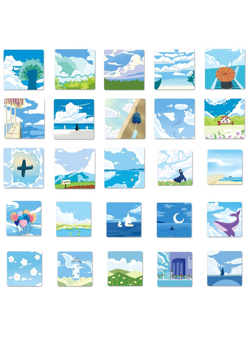 قوس قزح أورينبو 50 قطعة من ملصقات المناظر الطبيعية من الفينيل على شكل سحابة بيضاء وسماء زرقاء ورسومات جمالية للسفر لزجاجة المياه والكمبيوتر المحمول والسيارات وملصقات المناظر الطبيعية المقاومة للماء للكبار والفتيات والمراهقين والأطفال - Image 4