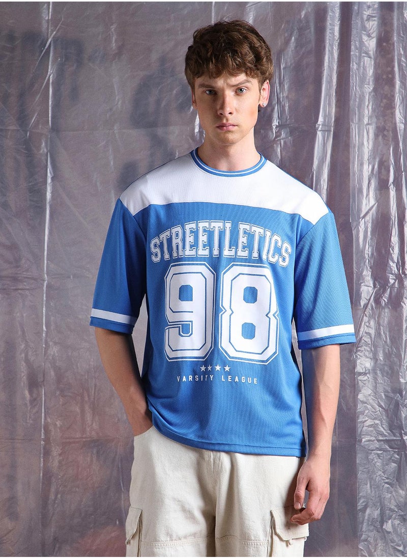 Hubberholme - Blue Oversized Tshirts Printed design crafted from 100% Polyester featuring Half Sleeve with Slip on closure. - Image 1