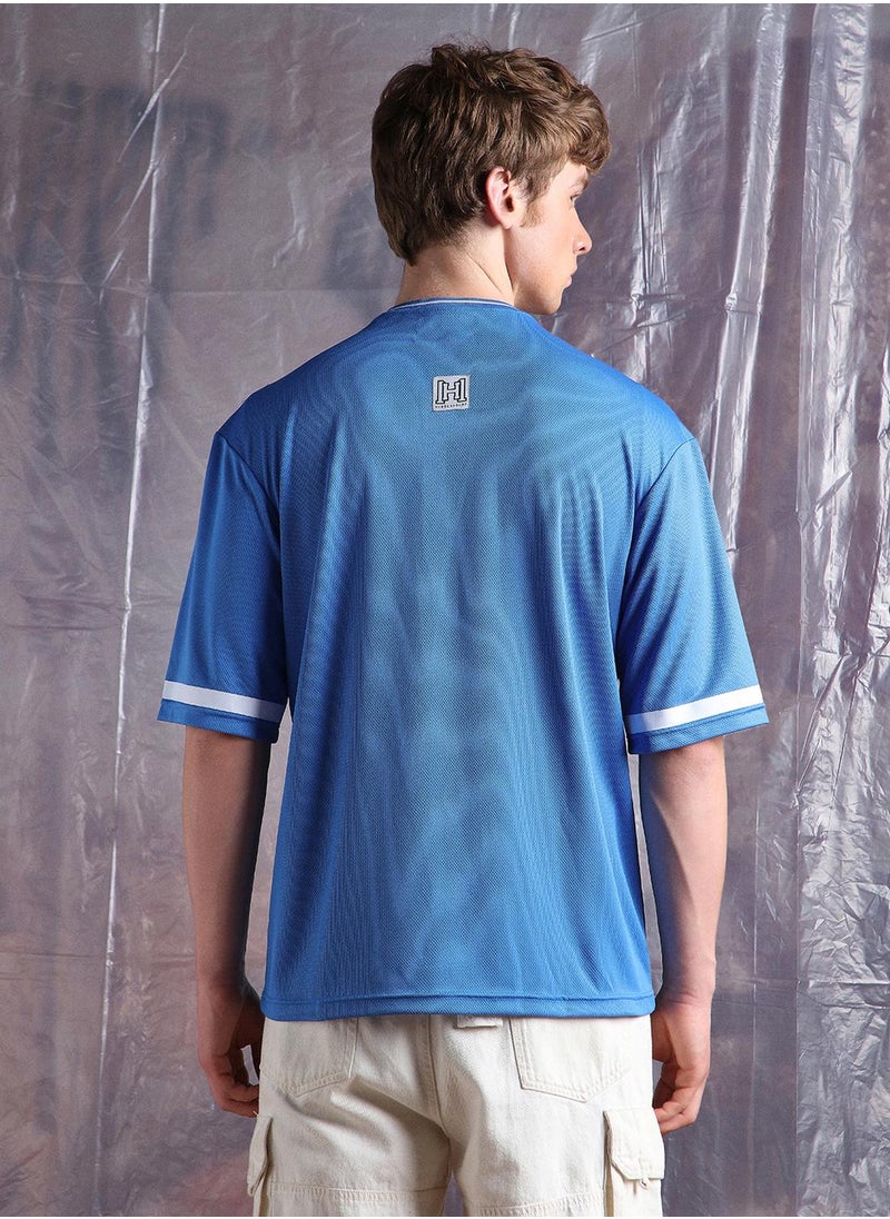Hubberholme - Blue Oversized Tshirts Printed design crafted from 100% Polyester featuring Half Sleeve with Slip on closure. - Image 1