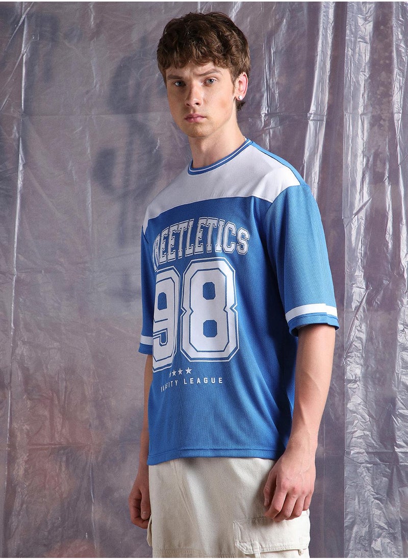 Hubberholme - Blue Oversized Tshirts Printed design crafted from 100% Polyester featuring Half Sleeve with Slip on closure. - Image 1