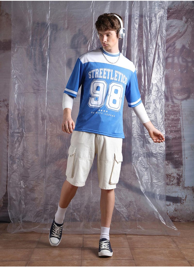 Hubberholme - Blue Oversized Tshirts Printed design crafted from 100% Polyester featuring Half Sleeve with Slip on closure. - Image 1