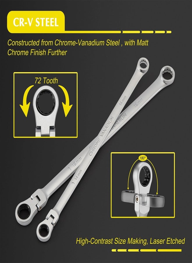 EMENTOL 27PCS Extra Long Flex Head Ratcheting Wrench Set, CR-V, Double Box End Ratchet Wrench Set with 8mm - 22mm, E8 - E22, 1/4", 3/8", 1/2" Socket Adapters Replacement Heads - Image 3