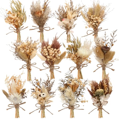 Layhit 12 Pack Boho Dried Flower Bouquet Mini Wedding Handmade Dry Flowers Decor for Vase Crafts DIY Photo Boutonniere for Men Floral Plant for Bridesmaid Gift Birthday Decor - Image 1