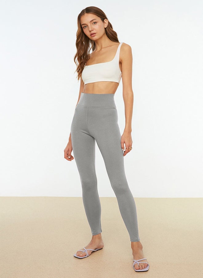 trendyol Dark Grey Elastic Waist High Waist Elastic Knitted Leggings  - Image 3