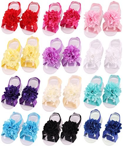 Toptim Baby Girl's Barefoot Sandals Flower for Newborn Toddlers (0-3T) (Mixed 12 Colors) - Image 1