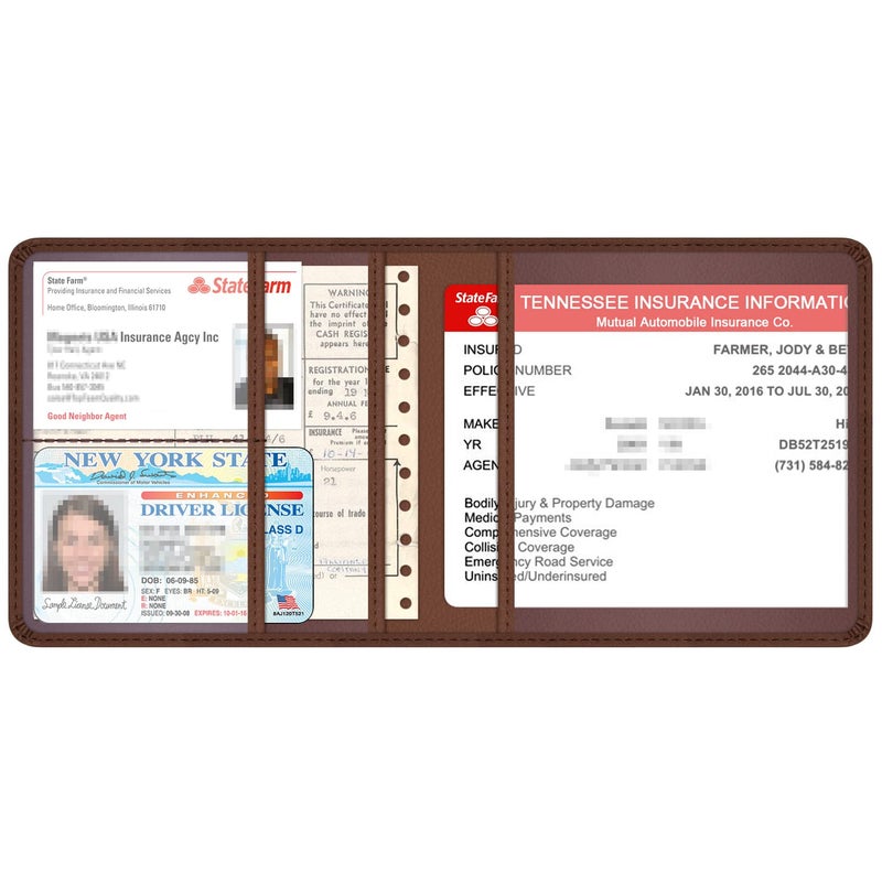 Techion Car Registration and Insurance Holder, 5-1/2 x 5 Inch Premium Leather Vehicle Glove Box Organizer Case for License, Card and Essential Documents - Brown - Image 3