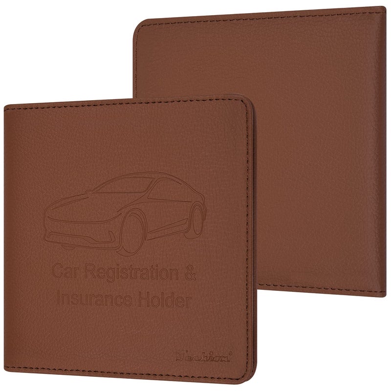 Techion Car Registration and Insurance Holder, 5-1/2 x 5 Inch Premium Leather Vehicle Glove Box Organizer Case for License, Card and Essential Documents - Brown - Image 2