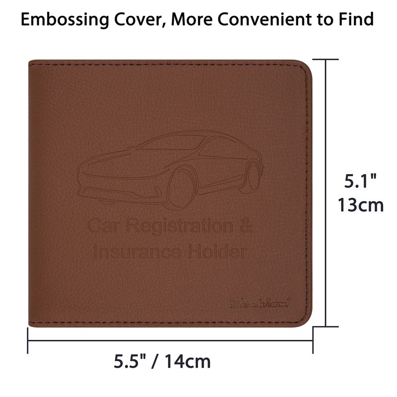 Techion Car Registration and Insurance Holder, 5-1/2 x 5 Inch Premium Leather Vehicle Glove Box Organizer Case for License, Card and Essential Documents - Brown - Image 4