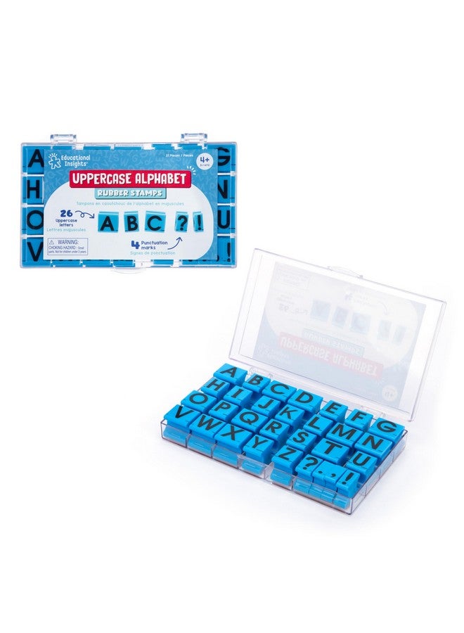 Educational Insights Alphabet Rubber Stamps - Uppercase 5/8", Set of 26 Letters and 4 Punctuation Marks: Perfect for Homeschool & Classroom, Ages 4+ - Image 1
