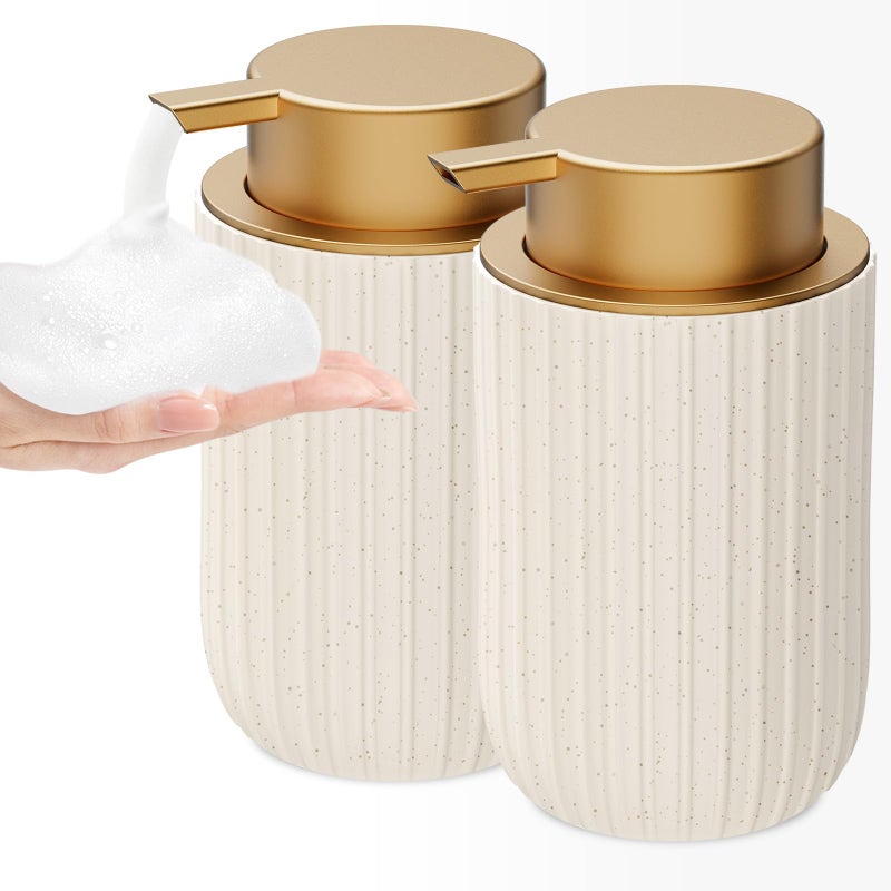 Dlirho Ceramic Foaming Soap Dispenser 12 oz Bathroom Foam Hand Soap Dispenser Refillable Lotion Soap Dispenser with Removable Pump for Kitchen Hand Wash Dispenser Modern Home Decor2PackSpeckled Beige - Image 2