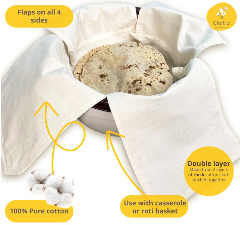 Clarkia 3 Pieces Cotton Double Layer Roti Wrap with Flaps - Muslin Cloth for Chapati and Hot Case Kitchen - Roti Cloth - Image 2