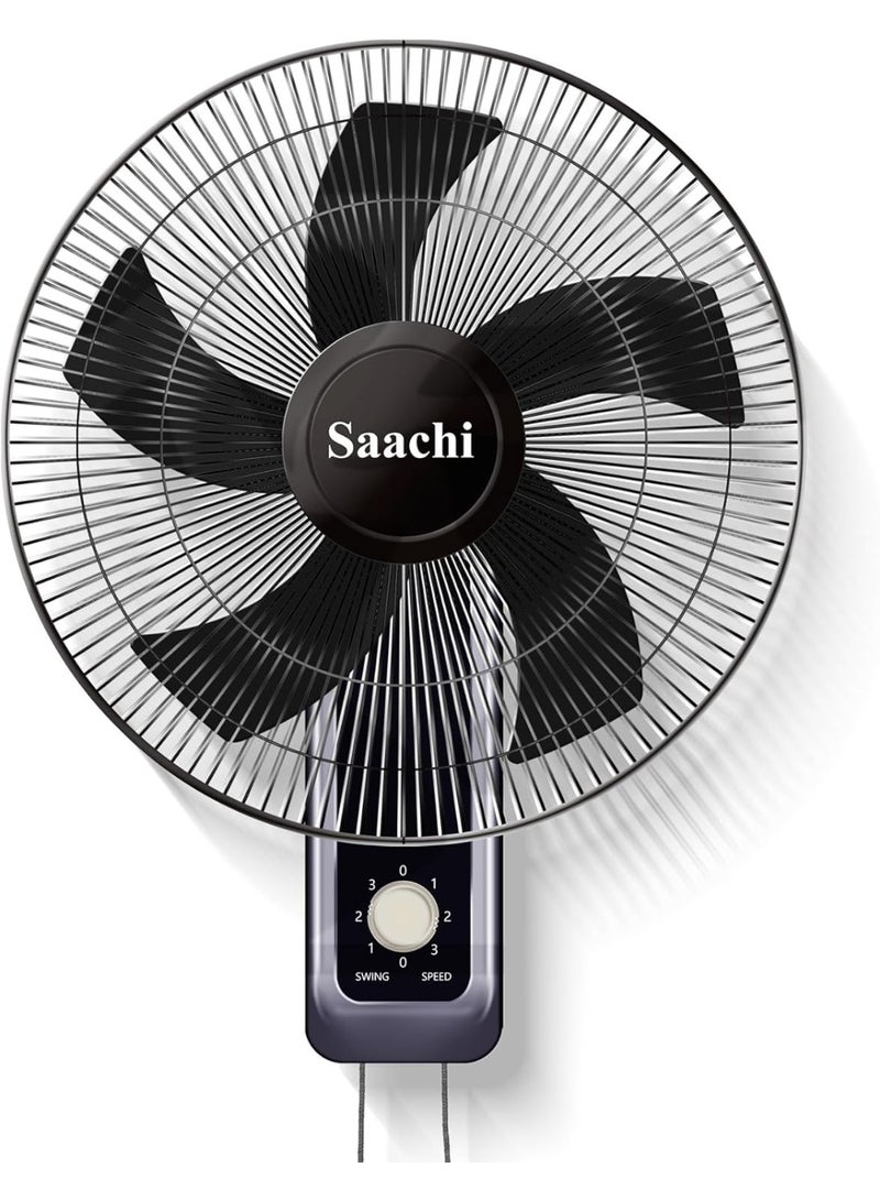 Sachi 16-Inch Wall Fan, 60W, 5-Blade Powerful Airflow, 3-Speed Control, Wide Oscillation, Quiet Operation - Image 1