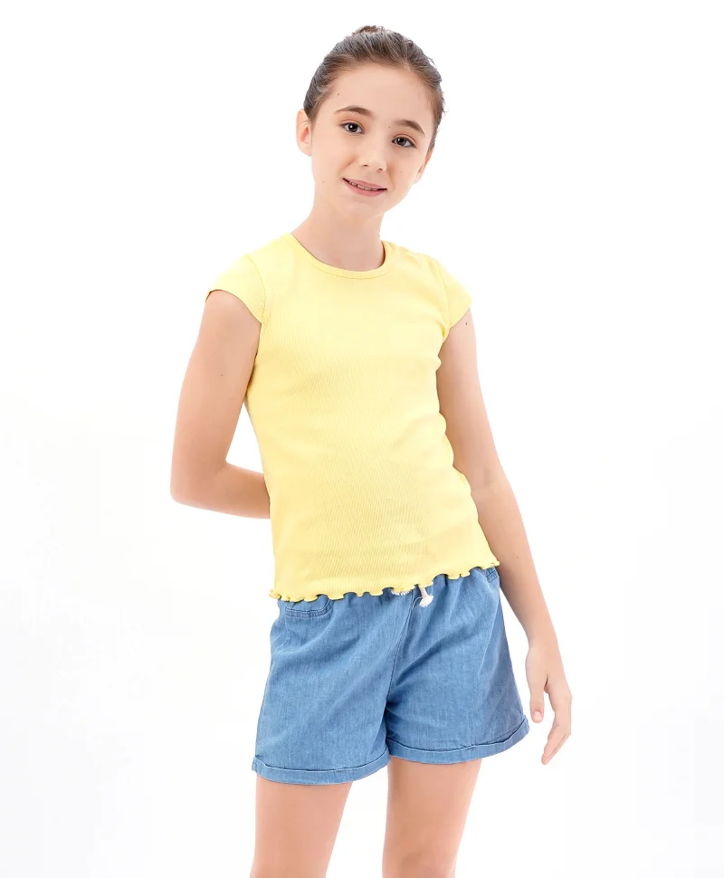 Primo Gino Primo Gino T-Shirt with Lettuce Hem Finish - Yellow