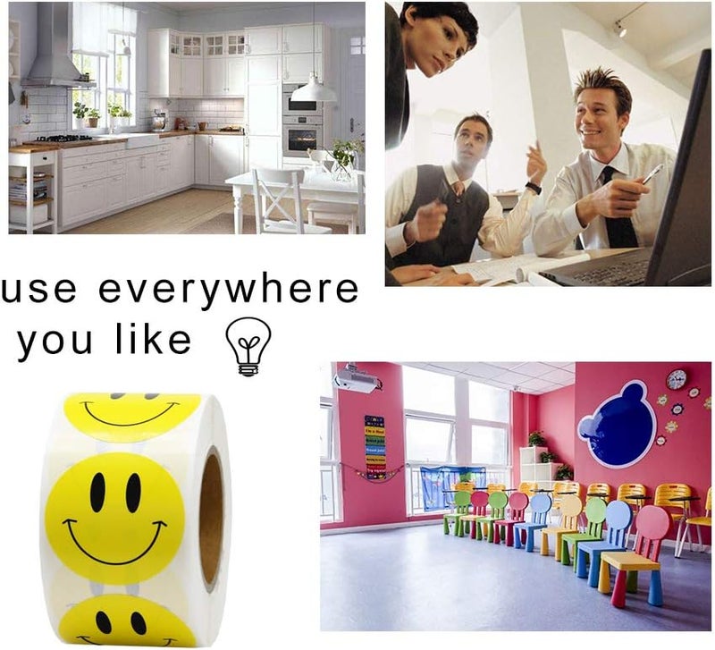 Hcode Happy Face Circle Dots Paper Labels Reward Stickers Teachers Stickers 500 Pieces per Roll (1.5 inch Yellow 2 roll) - Image 5