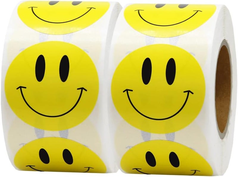 Hcode Happy Face Circle Dots Paper Labels Reward Stickers Teachers Stickers 500 Pieces per Roll (1.5 inch Yellow 2 roll) - Image 1