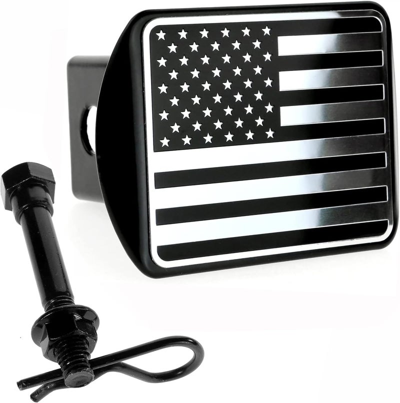 eVerHITCH USA Flag Metal Trailer Hitch Cover Plug (Fits 2" Receivers, Black & Chrome) - Image 1