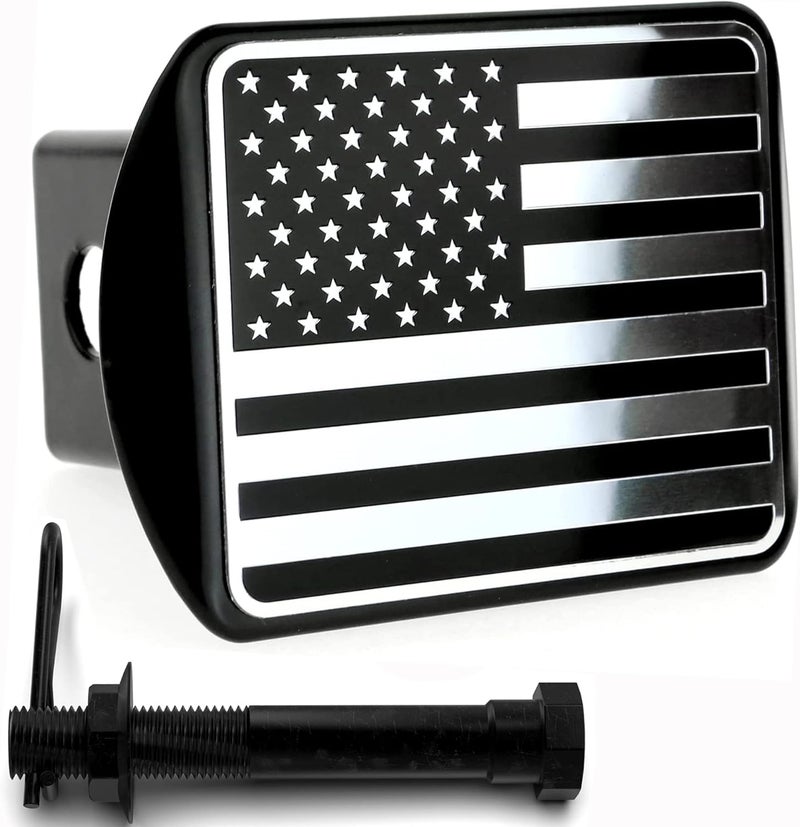 eVerHITCH USA Flag Metal Trailer Hitch Cover Plug (Fits 2" Receivers, Black & Chrome) - Image 2