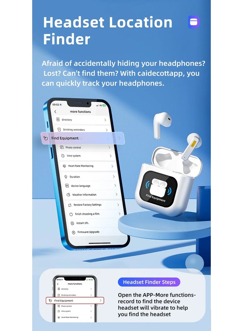 Earbuds with Smart Touch Screen  Wireless In Ear Headphones Ai Translation Noise reduction  Bluetooth  Earphones Black Red White Brown  - Image 2