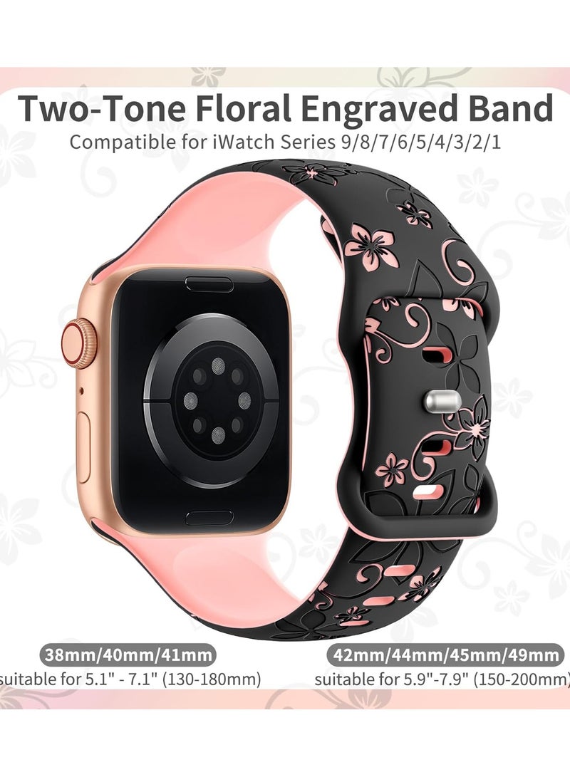 Flower Strap Compatible Apple Watch Series11 10 with 42mm/ 44mm /45mm /49mm Lady Cute Flower iWatch Band for iWatch Series SE/Ultra 10 9 8 7 6 5 4 3 2 1 Starlight, Black/Black, Pink - Image 2