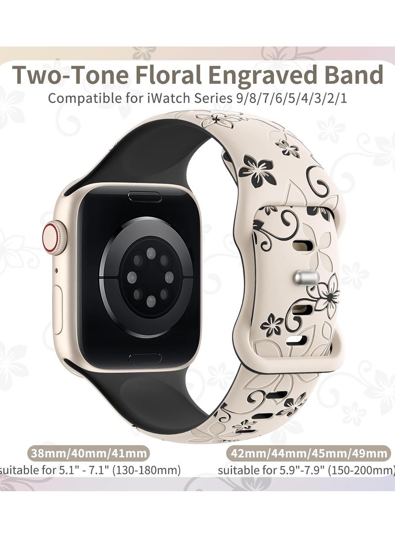 Flower Strap Compatible Apple Watch Series11 10 with 42mm/ 44mm /45mm /49mm Lady Cute Flower iWatch Band for iWatch Series SE/Ultra 10 9 8 7 6 5 4 3 2 1 Starlight, Black/Black, Pink - Image 3