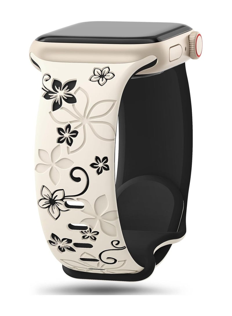 Flower Strap Compatible Apple Watch Series11 10 with 42mm/ 44mm /45mm /49mm Lady Cute Flower iWatch Band for iWatch Series SE/Ultra 10 9 8 7 6 5 4 3 2 1 Starlight, Black/Black, Pink - Image 4