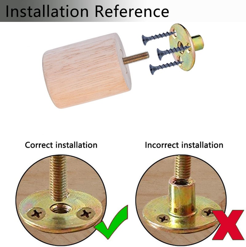 Maricome 3 inch Unfinished Wooden Furniture Legs Set of 4 Predrilled M8 Bolt, Wood Replacement Feet with Mounting Nuts and Screws for Dresser Ottoman Cabinets Chair - Image 3