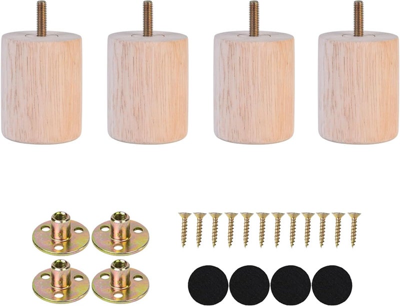 Maricome 3 inch Unfinished Wooden Furniture Legs Set of 4 Predrilled M8 Bolt, Wood Replacement Feet with Mounting Nuts and Screws for Dresser Ottoman Cabinets Chair - Image 4