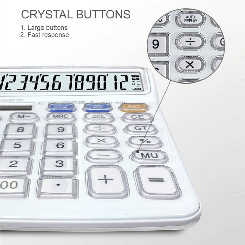 Desktop Calculator 12 Digit Large Solar Power and LCD Display Big Button Calculator 112 Steps Check and Correct Function Suitable for Office School Home for Kids Students Accountant - Image 3