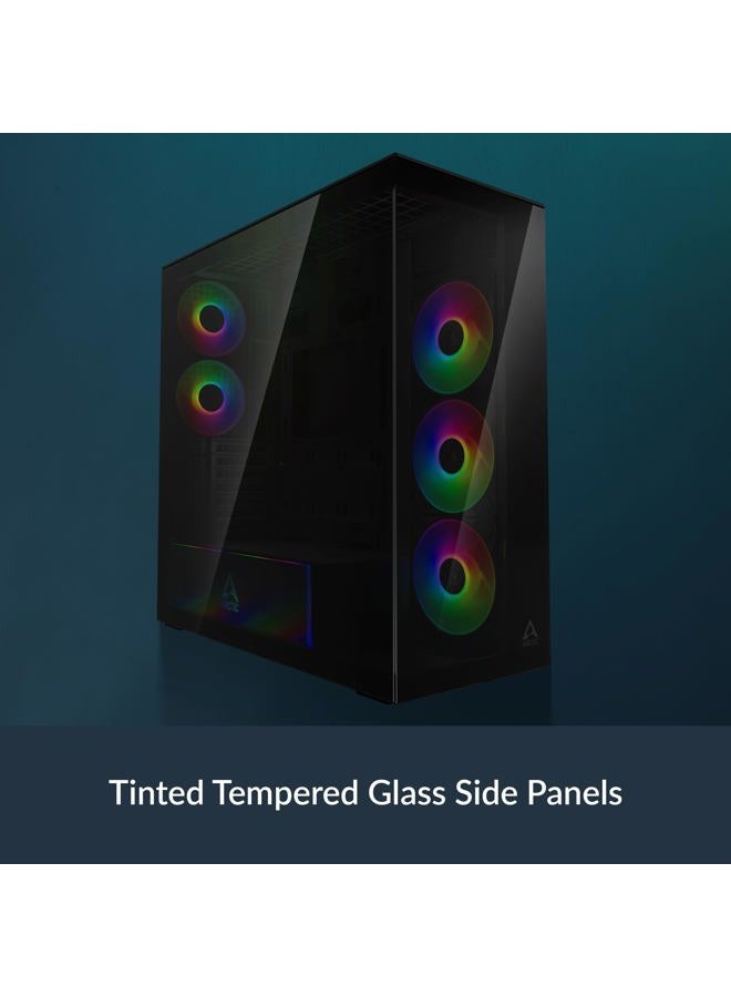 Arctic Xtender (أسود) - علبة كمبيوتر، زجاج بانورامي مقسى، دعم لمبردين 2 x 420 مم، 5 مراوح A-RGB مثبتة مسبقًا - أسود - Image 4
