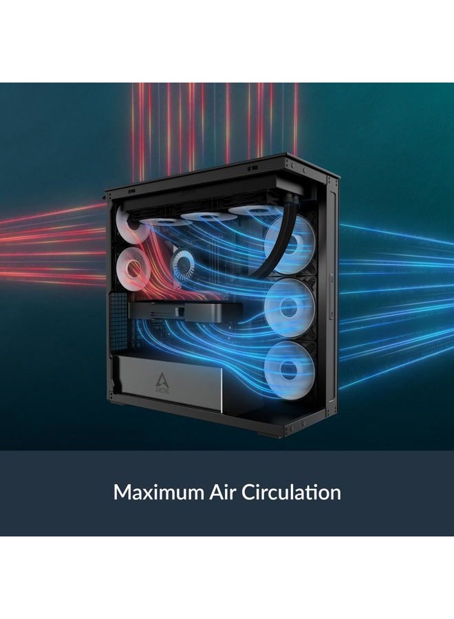 Arctic Xtender (أسود) - علبة كمبيوتر، زجاج بانورامي مقسى، دعم لمبردين 2 x 420 مم، 5 مراوح A-RGB مثبتة مسبقًا - أسود - Image 2