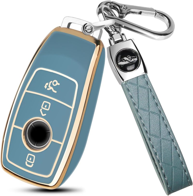 FT FUNTOR TPU Key Case for Mercedes Benz with Golden Edge - B-Blue - Image 1