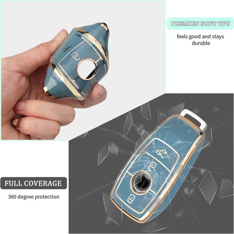 FT FUNTOR TPU Key Case for Mercedes Benz with Golden Edge - B-Blue - Image 4