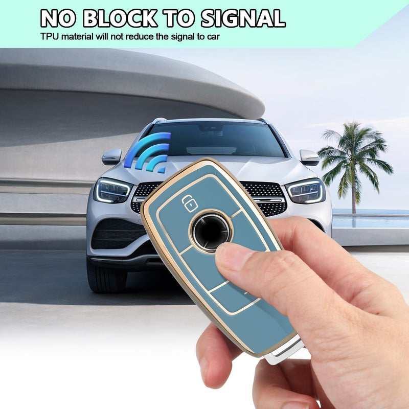 FT FUNTOR TPU Key Case for Mercedes Benz with Golden Edge - B-Blue - Image 3