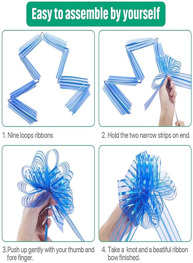 3A Featuretail Big Organza Pull Bow Flower Ribbon 2InchX35 Inch Long Tulle Tails for Gift Wrap, Wedding &Christmas Gift. 6Inchx6Inch Ready Size (Green Golden, Set of 10) - Image 2